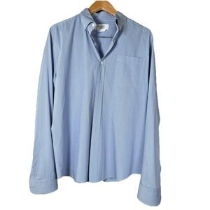 Ministry of Supply mens long sleeve casual shirt blue check L polyester blend